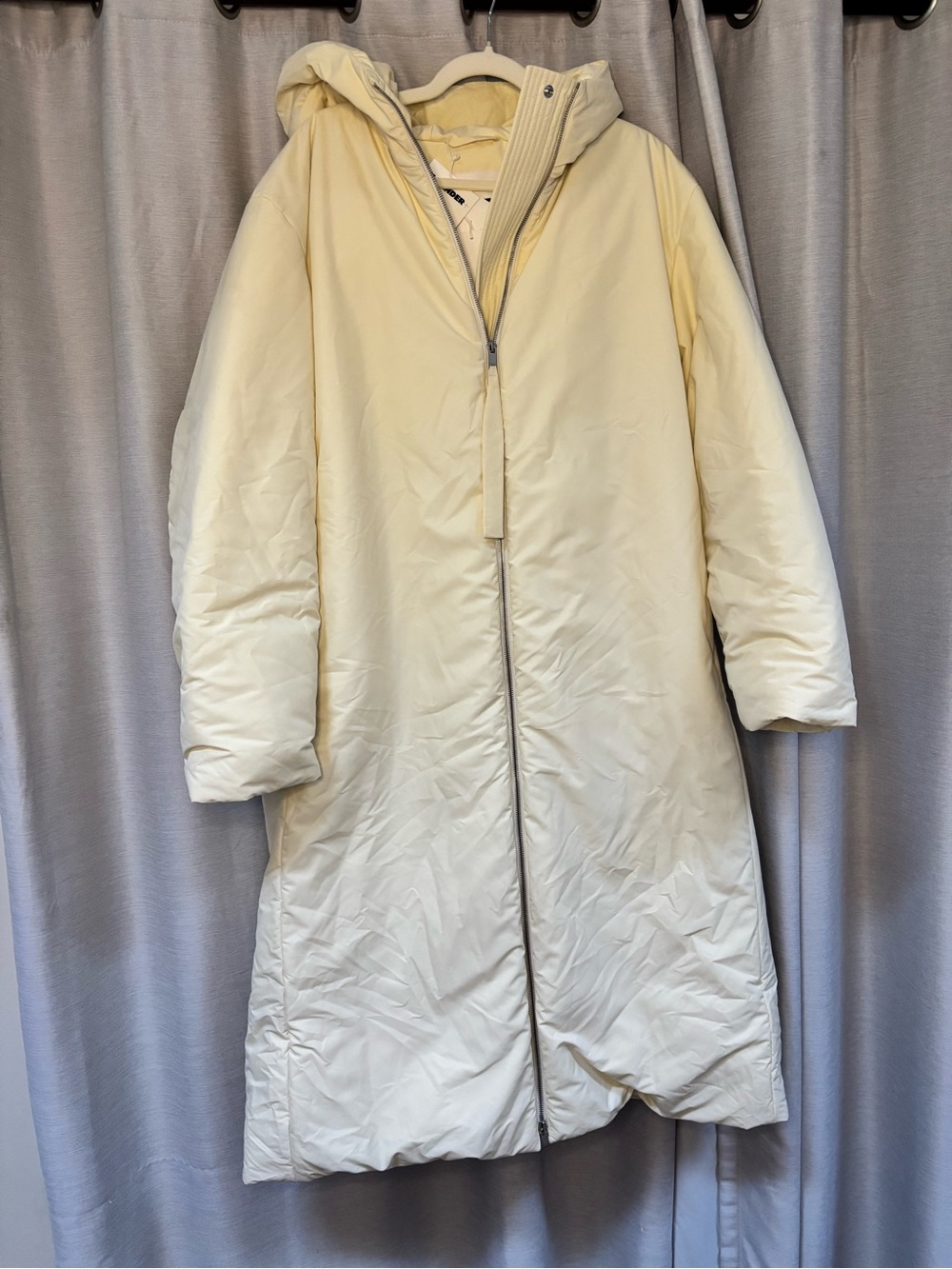 Jil Sander Oversized Hooded Puffer in Pale Cream